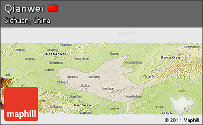 Shaded Relief Panoramic Map of Qianwei, physical outside