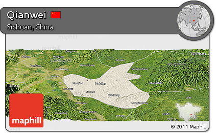 Shaded Relief Panoramic Map of Qianwei, satellite outside
