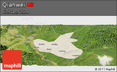 Shaded Relief Panoramic Map of Qianwei, satellite outside