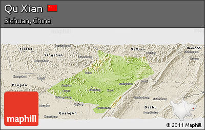Physical Panoramic Map of Qu Xian, shaded relief outside