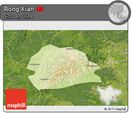 Physical 3D Map of Rong Xian, satellite outside