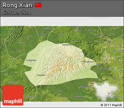 Physical 3D Map of Rong Xian, satellite outside