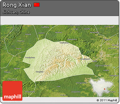 Physical 3D Map of Rong Xian, satellite outside