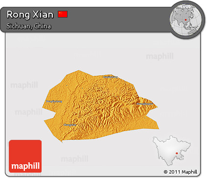 Political 3D Map of Rong Xian, cropped outside