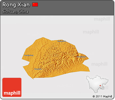 Political 3D Map of Rong Xian, cropped outside