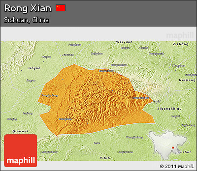 Political 3D Map of Rong Xian, physical outside