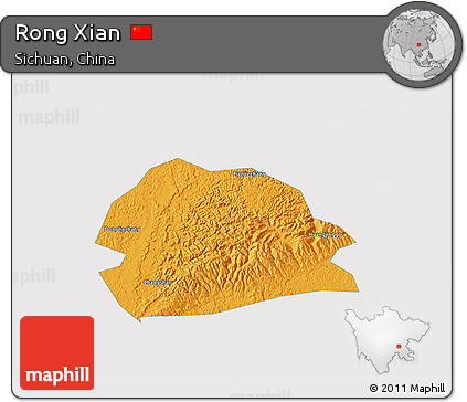 Political 3D Map of Rong Xian, single color outside