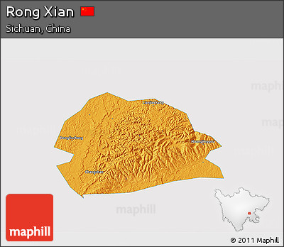 Political 3D Map of Rong Xian, single color outside