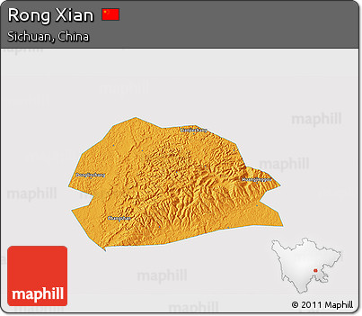 Political 3D Map of Rong Xian, single color outside