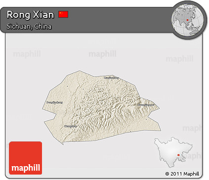 Shaded Relief 3D Map of Rong Xian, cropped outside