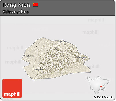 Shaded Relief 3D Map of Rong Xian, cropped outside