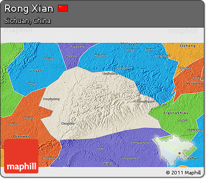 Shaded Relief 3D Map of Rong Xian, political outside