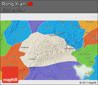 Shaded Relief 3D Map of Rong Xian, political outside