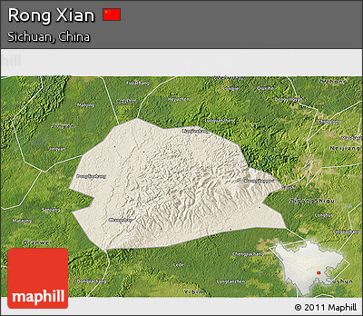 Shaded Relief 3D Map of Rong Xian, satellite outside