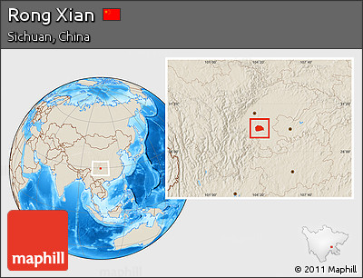 Shaded Relief Location Map of Rong Xian
