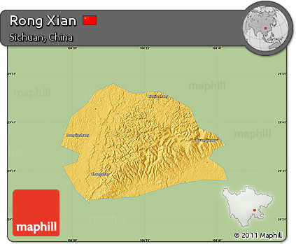 Savanna Style Map of Rong Xian, single color outside