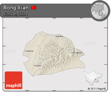 Shaded Relief Map of Rong Xian, cropped outside