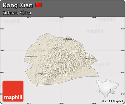 Shaded Relief Map of Rong Xian, cropped outside