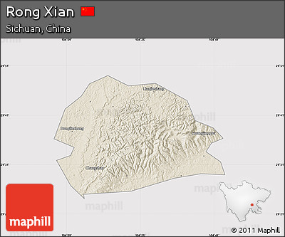 Shaded Relief Map of Rong Xian, cropped outside