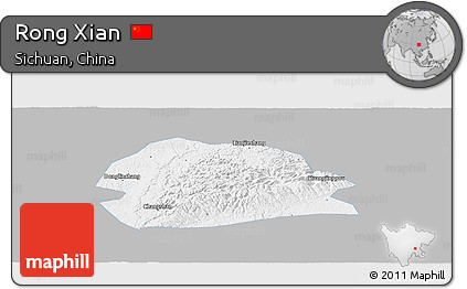 Gray Panoramic Map of Rong Xian, single color outside