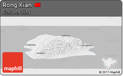 Gray Panoramic Map of Rong Xian, single color outside