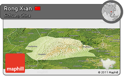 Physical Panoramic Map of Rong Xian, satellite outside