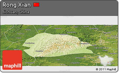 Physical Panoramic Map of Rong Xian, satellite outside