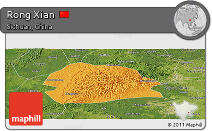 Political Panoramic Map of Rong Xian, satellite outside
