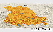 Political Panoramic Map of Serxu, shaded relief outside