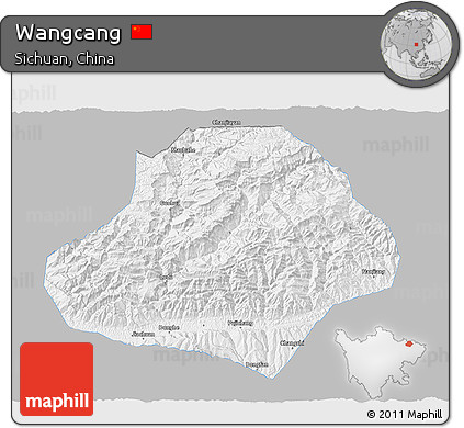 Gray 3D Map of Wangcang, single color outside