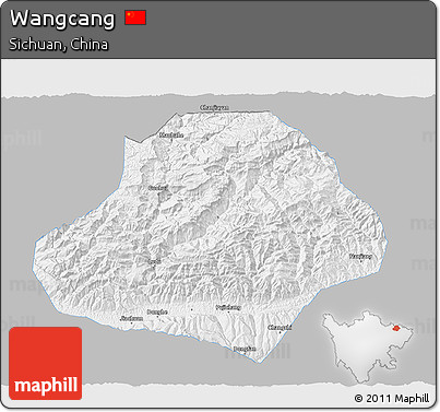 Gray 3D Map of Wangcang, single color outside