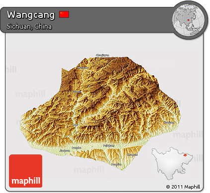 Physical 3D Map of Wangcang, cropped outside
