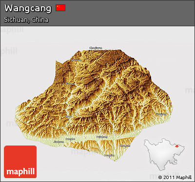 Physical 3D Map of Wangcang, cropped outside