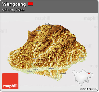 Physical 3D Map of Wangcang, cropped outside