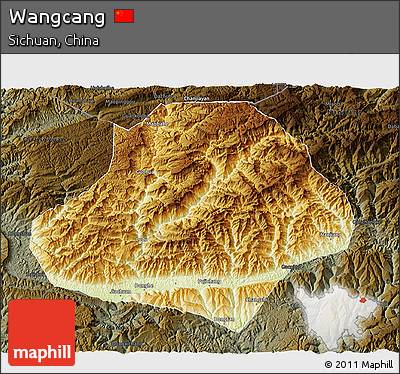 Physical 3D Map of Wangcang, darken