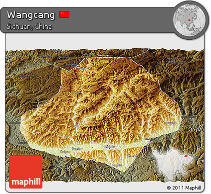 Physical 3D Map of Wangcang, darken