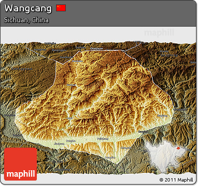 Physical 3D Map of Wangcang, darken