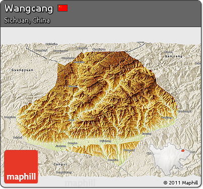 Physical 3D Map of Wangcang, shaded relief outside