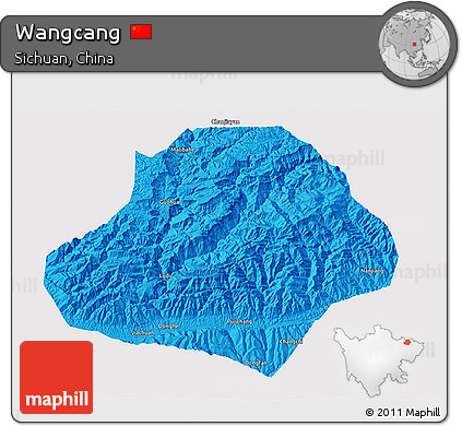 Political 3D Map of Wangcang, single color outside