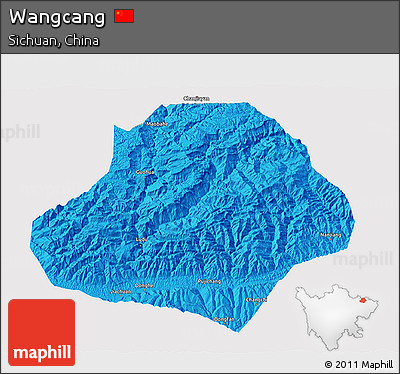 Political 3D Map of Wangcang, single color outside