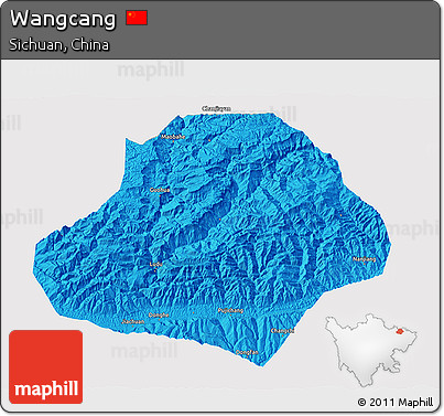Political 3D Map of Wangcang, single color outside