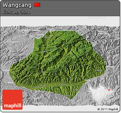 Satellite 3D Map of Wangcang, lighten, desaturated