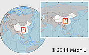 Gray Location Map of Wangcang, highlighted country, within the entire country, hill shading