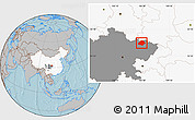 Gray Location Map of Wangcang, highlighted country, highlighted parent region, hill shading