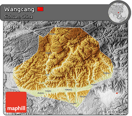 Physical Map of Wangcang, desaturated