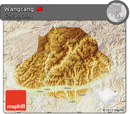 Physical Map of Wangcang, lighten