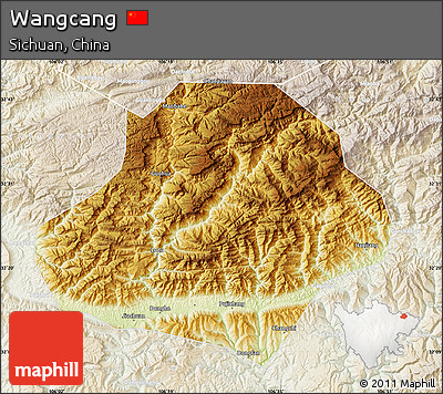 Physical Map of Wangcang, lighten