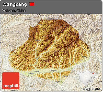 Physical Map of Wangcang, lighten