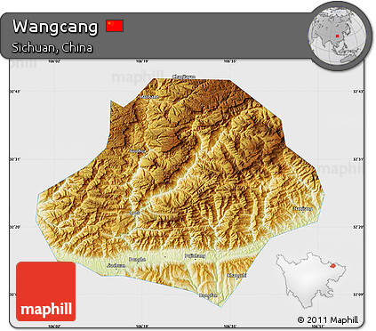 Physical Map of Wangcang, single color outside