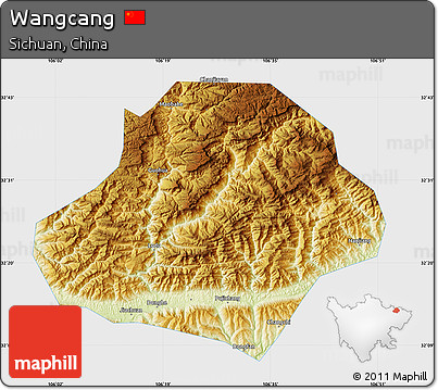 Physical Map of Wangcang, single color outside